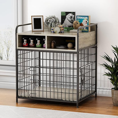 Saudism Small Dog Crate Furniture, Puppy Dog Kennel Indoor, Wood Dog Cage Table with Drawers Storage, Heavy Duty Dog Crate, Jaula para Perros, Sturdy Metal, 27.6" L×20.5" W×31.9" H