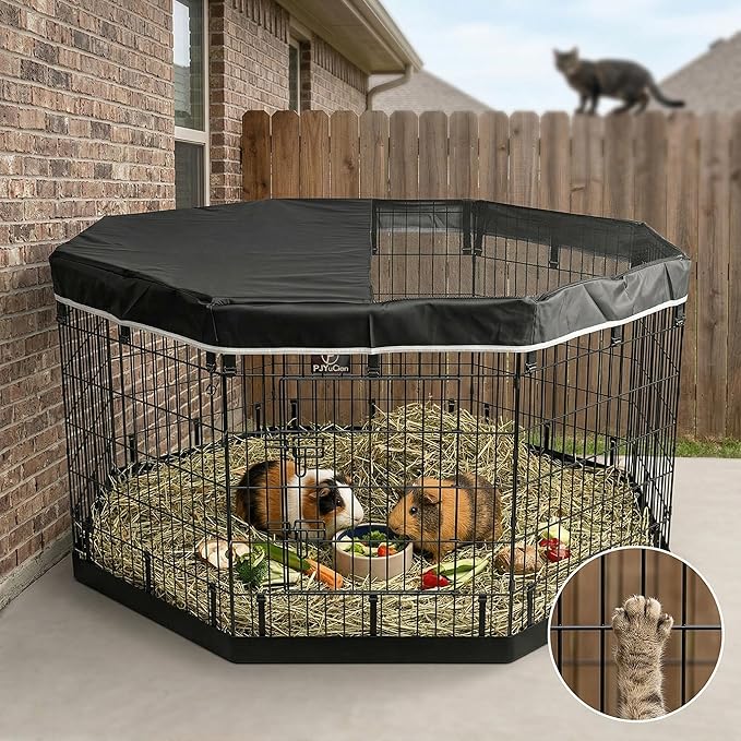 PJYuCien Dog Playpen with Top Cover and Bottom Pad - Metal Foldable Exercise Pen, 8 Panels 36" H x 24" W Indoor Outdoor Pet Fence Puppy Crate Kennel, Black