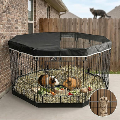 PJYuCien Dog Playpen with Top Cover and Bottom Pad - Metal Foldable Exercise Pen, 8 Panels 36" H x 24" W Indoor Outdoor Pet Fence Puppy Crate Kennel, Black