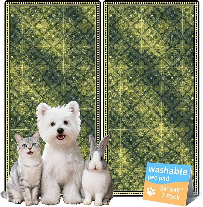 Washable Pee Pads for Dogs, Reusable Puppy Potty Training Pads, Ultra-Absorbent Thick Waterproof Leak-Proof Non-Slip Pads & Mat for Crate, Playpen, Floor, Whelping & Housebreaking , 2 Pack 24"x48"