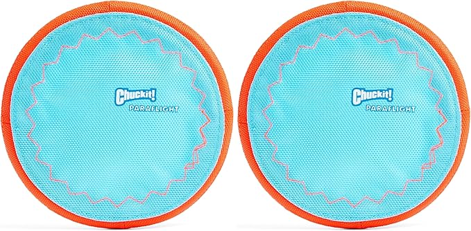 Chuckit! Paraflight Flying Disc Dog Toy - Water Floating Flyer - Durable Nylon Construction with Soft Rubber Edges - for Small and Medium Dogs - Size Small - 6.75" L x 6.75" W (Pack of 2)