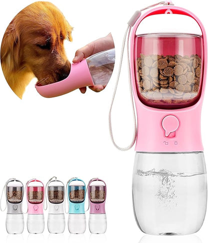 Dog Water Bottle with Food Container, Portable Leak Proof Pet Water Dispenser for Walking Hiking Travel, Puppy Essentials Accessories for Small Large Dogs, Dog Gifts (10oz/15oz/19oz)