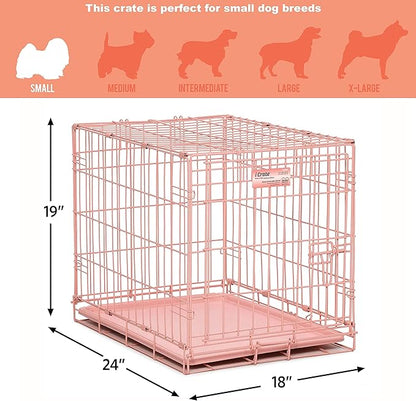 MidWest Homes for Pets 24-Inch Pink Fashion iCrate for Small Breeds, 12-20 lbs, Single Door Folding Dog Crate with Divider Panel, Leak-Proof Tray & Secure Latch, Portable, Durable & Easy to Assemble