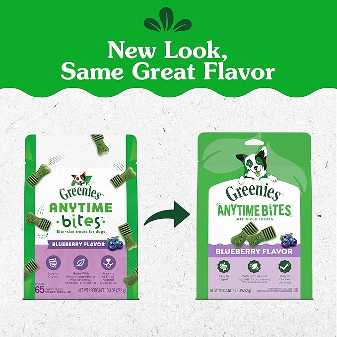 Greenies Anytime Bites Dog Treats, Blueberry Flavor, Dog Training Treats, 10.3 oz. Bag