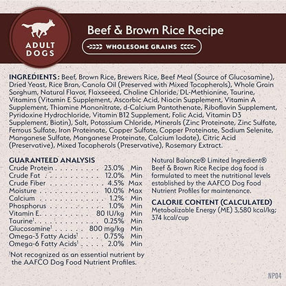 Natural Balance Limited Ingredient Adult Dry Dog Food with Healthy Grains, Beef & Brown Rice Recipe, 4 Pound (Pack of 1)
