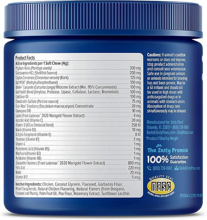Zesty Paws Senior Dog Multivitamin Treats - Glucosamine for Dogs + Digestive Enzymes & Probiotics - Grain Free Dog Vitamins and Supplements for Skin & Coat + Immune Health Chicken - Advanced - 90ct
