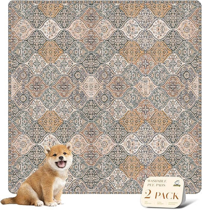nunubaby Washable Pee Pads for Dogs, Stylish, Non-Slip and Leak-Proof Pee Pads. Reusable Potty Pads for Dogs for Crates and Floors.(Brown/Multi, 48" x48" )