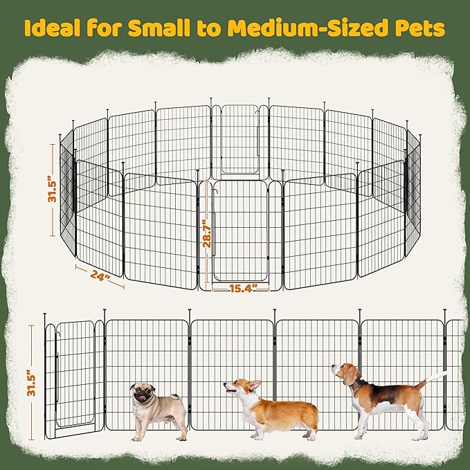 Yaheetech Expandable Dog Playpen, 16 Panel 32 inch Puppy Playpen with Door Indoor/Outdoor Pet Fence for Small Medium Dogs