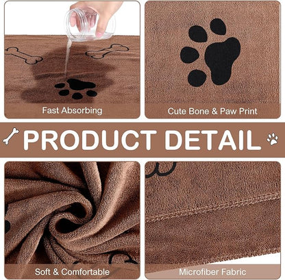 Chumia 8 Pcs Dog Towels for Drying Dogs Cats Pet Towels Bulk Puppy Microfiber Fast Drying Paw Bath Bathing Supplies Absorbent for Medium Pets(40 x 24 Inch,Dog Paw and Bone,Coffee)