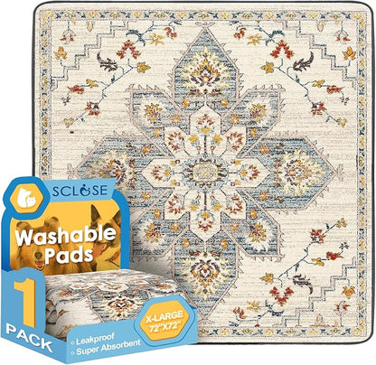 SCLOSE Washable Pee Pad for Dogs Extra Large, 72" x 72" Reusable Puppy Pads Waterproof Dog Rugs, Super Absorbent, Leakproof, Dog Crate Pad, Playpen Mat, Whelping Pads, White Medallion