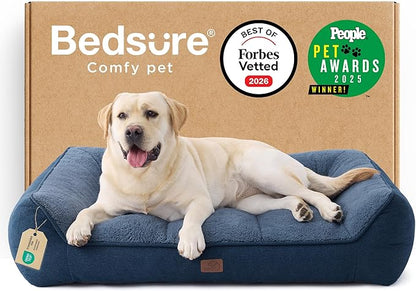 Bedsure SupportMax™ XL Pro Orthopedic Dog Beds Large Sized Dog - As Seen on TV Extra Thick Supportive Dogs Couch with Waterproof Washable Cover, Extra Large Pet Sofa with Soft Sherpa, Blue