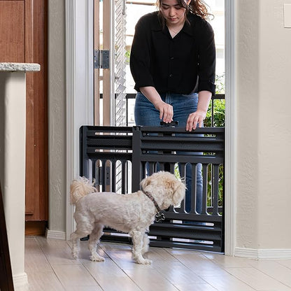 IRIS USA 25"-39" Dog Gate, Adjustable Indoor Pet Barrier, Pet Gate for Puppy, Small Dog, Cat, Easy Twist-to-Lock for Doorways & Stairs, Portable, Expandable, 25" Tall, Gray