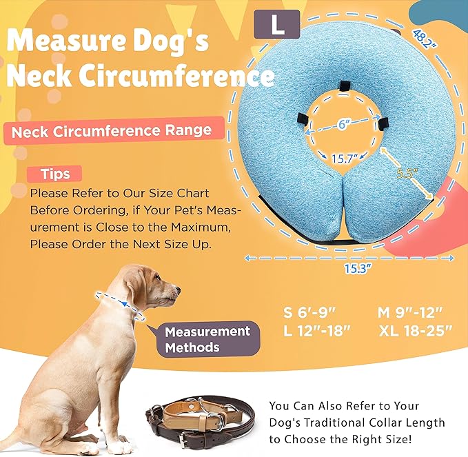 Big Ant Protective Inflatable Collar for Dogs and Cats, Soft Cone for Dogs After Surgery, Dog Neck Donut Collar, Dog Cone Collar Soft Pet Recovery Collar Does Not Block Vision E-Collar (Large, Blue)