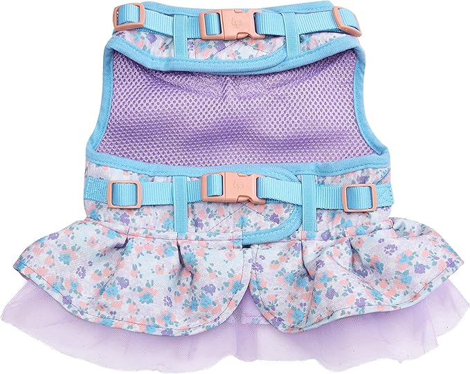 Blueberry Pet New Soft & Comfy Made Well Lovely Floral No Pull Mesh Puppy Dog Costume Harness Dress in Lavender, Chest Girth 14"-16", X-Small, Adjustable Harnesses for Dogs
