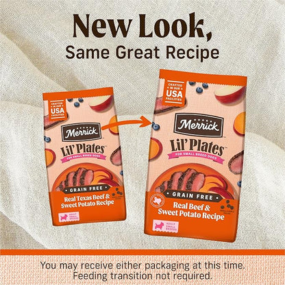 Merrick Lil’ Plates Premium Grain Free Dry Dog Food For Small Dogs, Real Texas Beef And Sweet Potato Kibble - 12.0 lb. Bag