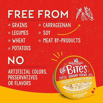 Stella & Chewy's Lil Bites Savory Stews for Small Breeds Chicken Dinner in Broth,2.7 oz. Cups,(Pack of 24)