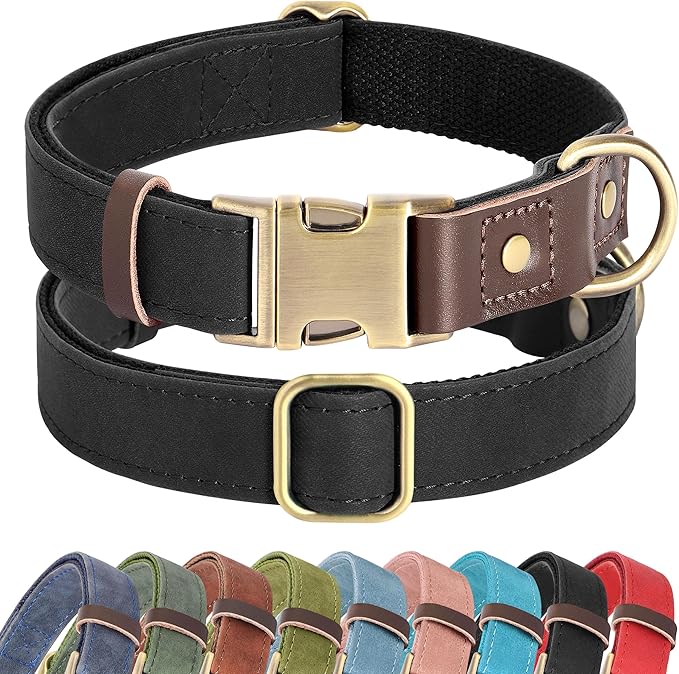 Didog Soft PU Leather Dog Collar for Large Dogs,Classic Adjustable Wide Dog Collars with Quick Release Metal Buckle,Easy Clean and Comfortable with Nylon Lining,Black,XL Neck 20-27", Width 1¼"