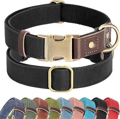 Didog Soft PU Leather Dog Collar for Large Dogs,Classic Adjustable Wide Dog Collars with Quick Release Metal Buckle,Easy Clean and Comfortable with Nylon Lining,Black,XL Neck 20-27", Width 1¼"