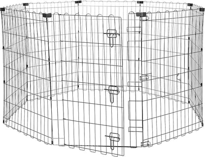 Amazon Basics Foldable Metal Exercise Dog Playpen, Indoor/Outdoor, Single Door, 8 Panels, 36 Inches, Medium, Black