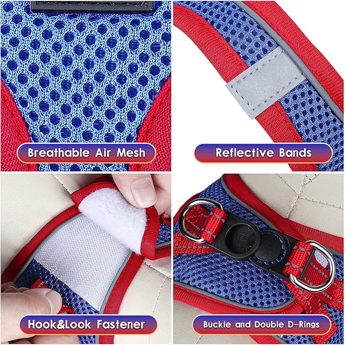 YIMEIS Dog Harness and Leash Set, No Pull Soft Mesh Pet Harness, Reflective Adjustable Puppy Vest for Small Medium Large Dogs, Cats (Red & Blue, X-Small (Pack of 1)