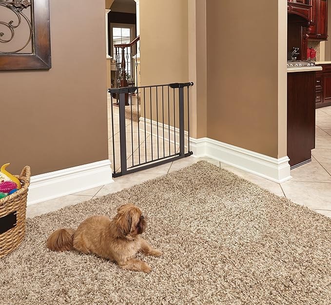 MidWest Homes for Pets 29-Inch High Walk-Thru Pressure Mounted Steel Dog Gate, Expands to 38 Inches Wide, Includes 3-inch Extensions, Textured Graphite
