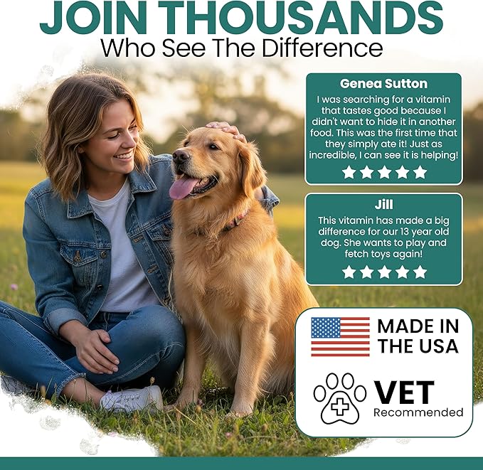 Dog Multivitamin Chewable - Chew + Heal 12-in-1, 60 Ct, Puppy & Senior Dog Vitamins & Supplements for Hip & Joint, Skin & Coat, Immune Support with Glucosamine, Omega 3,6,9, Probiotics, Chicken Flavor