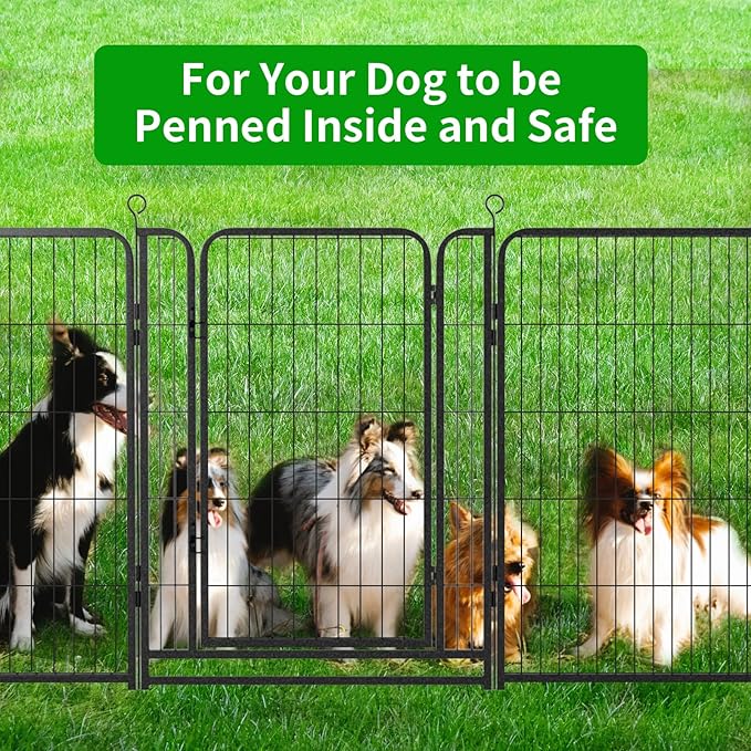 Kfvigoho Dog Playpen Outdoor Extra Wide 12 Piece Panels Heavy Duty Anti-Rust Coating-Strengthened Dog Fence 40" Height with Doors Portable for RV Camping Yard, Total 32FT, 79 Sq.ft, Snowy Black