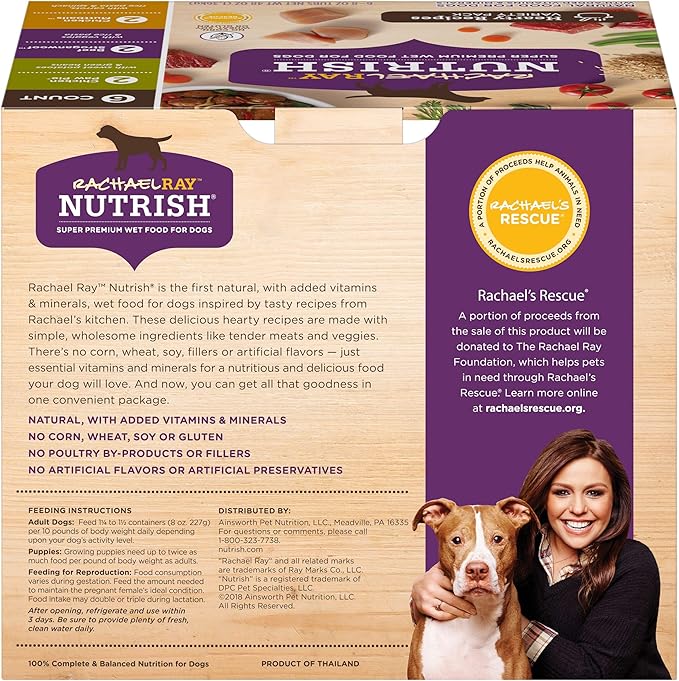 Nutrish Rachael Ray Wet Dog Food Variety Pack Hearty Recipes, six (6) 8 oz Tubs 2 Count (Pack of 24)