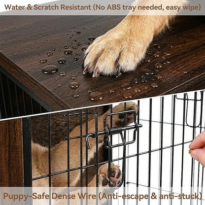 Dog Crate Furniture with Reversible Side Door, 28'' Heavy Duty Wooden Dog Kennel Indoor for Small Medium Dogs, Furniture Style Dog Cage with Double Locks, Steel Mesh, Rustic End Table Dog Crate