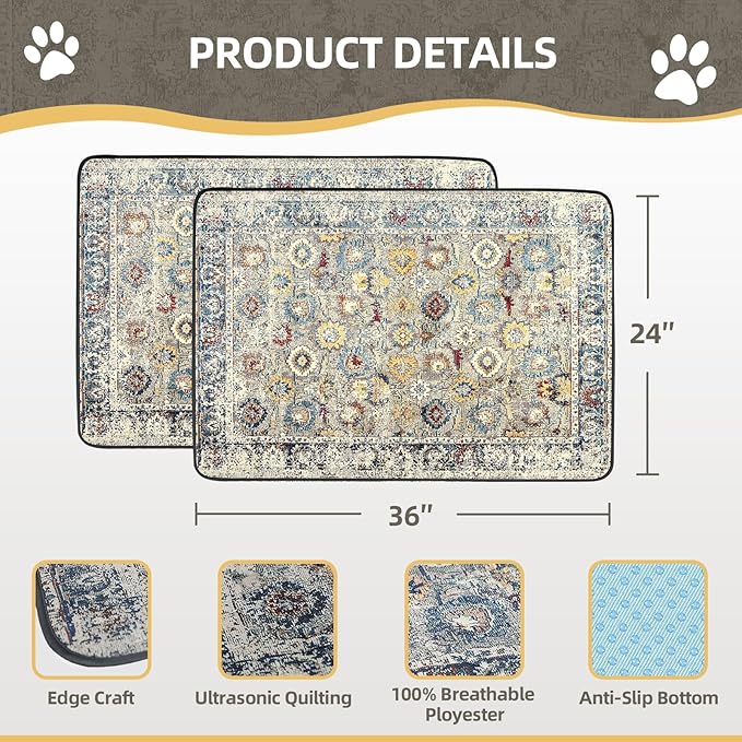 SCLOSE Washable Pee Pads for Dogs 2 Pack, 36" x 24" Reusable Puppy Pads Waterproof, Super Absorbent Dog Rugs, Leakproof, Dog Crate Pad, Playpen Mat, Whelping Pads, Vintage