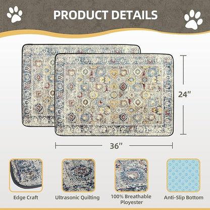 SCLOSE Washable Pee Pads for Dogs 2 Pack, 36" x 24" Reusable Puppy Pads Waterproof, Super Absorbent Dog Rugs, Leakproof, Dog Crate Pad, Playpen Mat, Whelping Pads, Vintage