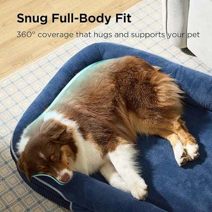 Bedsure Orthopedic Dog Beds Large Sized Dog - 360° Oval Bolster Large Dogs Bed for Senior Dogs with Waterproof Washable Cover, Big Comfort Pet Sofa Couch with Ultra-Soft Fleece, Navy Blue, 35"