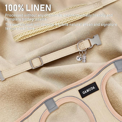 GAMUDA Small Pet Harness Collar and Leash Set, Step in No Chock No Pull Linen Fabric Soft Mesh Dog Vest Harnesses Reflective for Dogs Puppy Cats Kitten Rabbit (Khaki, XS)