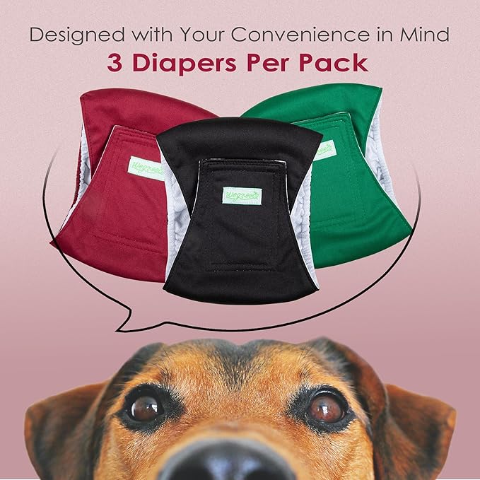 wegreeco Washable Male Dog Belly Band (Stylish Pattern)- Pack of 3 - Washable Male Dog Belly Wrap, Dog Diapers Male (Burgundy, Black, Jade, Medium)