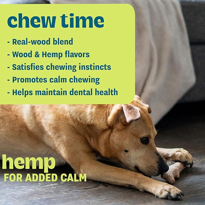 Pupstages Dogwood Calming Dog Chew Toy – Real-Wood Blend, Moderate Chewers, Medium, 7.5", 2-Pack (Natural & Hemp Flavors)