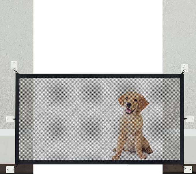 NWK Magic Dog Gate for Stairs Pet Gate for The House Providing a Safe Enclosure for Pets to Play and Rest, 6 Hooks Design (30'' X 70'')