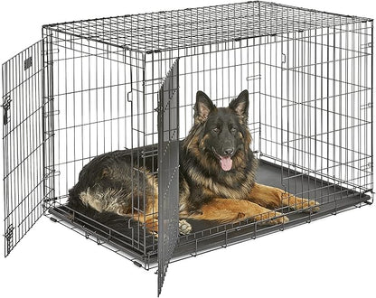 MidWest Homes for Pets 48-Inch iCrate for Extra-Large Breeds, 90-110 lbs, Double Door Folding Dog Crate with Divider Panel, Leak-Proof Tray & Secure Latches, Portable, Durable & Easy to Assemble