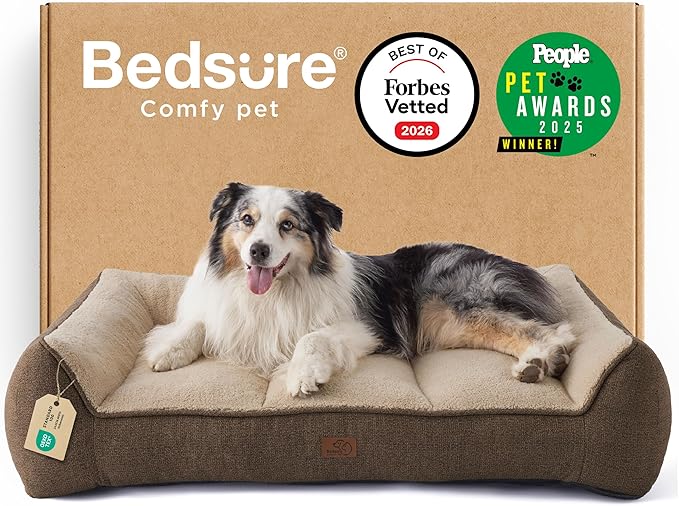 Bedsure SupportMax™ XL Orthopedic Dog Beds Large Sized Dog - As Seen on TV Extra Thick Supportive Dogs Couch with Waterproof Washable Cover, Extra Large Comfort Pet Sofa with Soft Sherpa, Brown