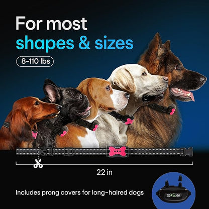 DogRook Rechargeable Dog Bark Collar - No Shock Dog Training Smart Collar - Beep & Vibration Stop Barking Dog Devices - No Bark Collar - Martingale Collars for Large Dog, Medium & Small - 12-110 lbs