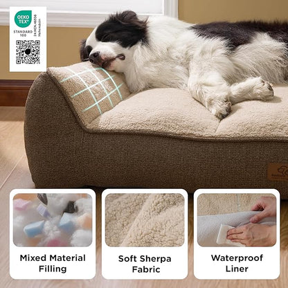 Bedsure SupportMax™ XL Plus Orthopedic Dog Beds Large Sized Dog - As Seen on TV Extra Thick Supportive Dogs Couch with Waterproof Washable Cover, Jumbo Comfort Pet Sofa with Soft Sherpa, Brown, 48"