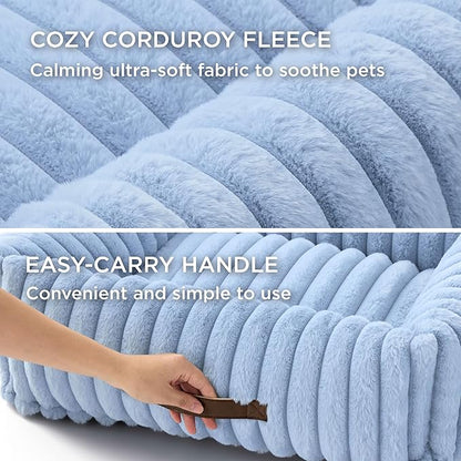 Bedsure ComfyFleece™ Washable Dog Bed for Medium Dogs - Cute Furry Puppy Beds, Rectangle Orthopedic Corduroy Fleece Pet Beds with Removable Zipper Cover, 25x21x7inches, Blue