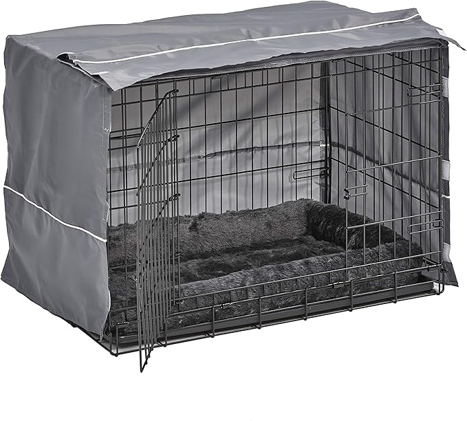 MidWest Homes for Pets Double Door 30-inch Dog Crate Kit, Bundle Includes a Two-Door Cage, Matching Gray Bed and Crate Cover, For Medium-Sized Breeds