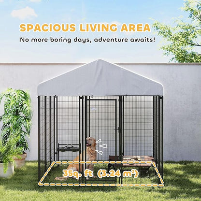 PawHut Outdoor Dog Kennel with Roof, 6' x 6' x 6' Heavy Duty Welded Wire Dog Playpen Enclosure with Escape-Proof Lock, UV-Resistant & Waterproof Cover, for Large Dogs, Chickens, Ducks, Silver