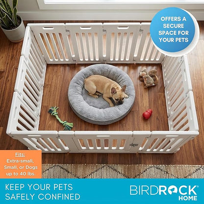 BIRDROCK HOME Pet Playpen with Door | 12 Panel | Strong Plastic | Puppy Safety Fence Pen Playpen | Non-Slip and Secure Dog Gate | White