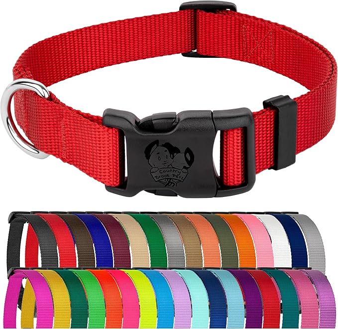 Country Brook Petz - Everyday Nylon Dog Collar for Large, Medium, and Small Dogs and Puppies - for Everyday Use in 10+ Warm Colors (Extra Large, 1 Inch Wide, Bright Red)