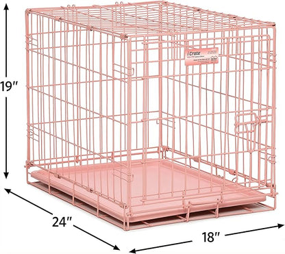 MidWest Homes for Pets Pink Fashion iCrate Starter Kit, 24-inch Dog Crate Bundle for Small Dogs, Includes Crate, Pet Bed, 2 Bowls and Privacy Cover