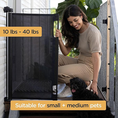 Hakuna Pets Indoor/Outdoor Paw Proof Retractable Dog Gate, 36.6" Tall Extends to 71" Wide, Black