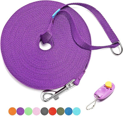 BAAPET 15/20/30/50/100 ft Long Dog Training Leash with Clickers for Small, Medium and Large Dogs or Cats (50 Feet, Purple)