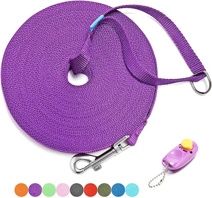 BAAPET 15/20/30/50/100 ft Long Dog Training Leash with Clickers for Small, Medium and Large Dogs or Cats (20 Feet, Purple)