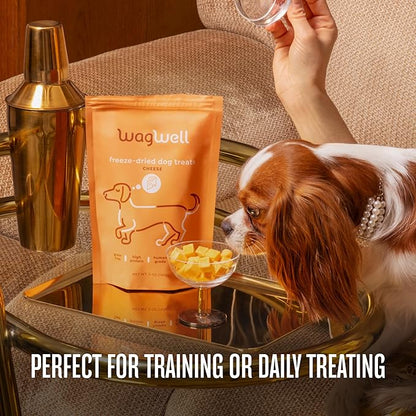 WagWell Freeze Dried Dog Treats, Cheese Flavor | Training Treats, Food Topper, Healthy Snack for Dogs | Human Grade, Grain Free, High Protein | All Natural, Made in USA | 5 oz Bag, 1 Pack